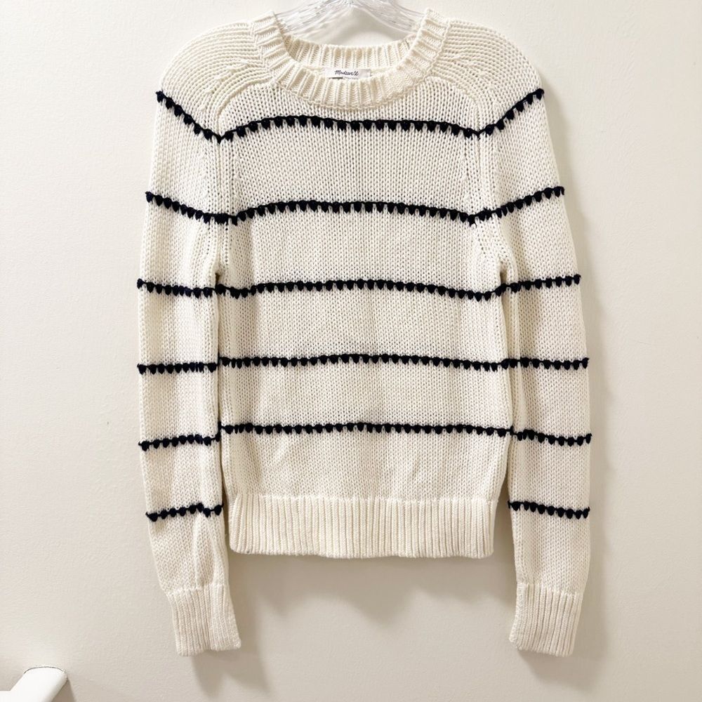 Madewell Textured Cotton Crewneck Sweater in Stripe - Size XXS